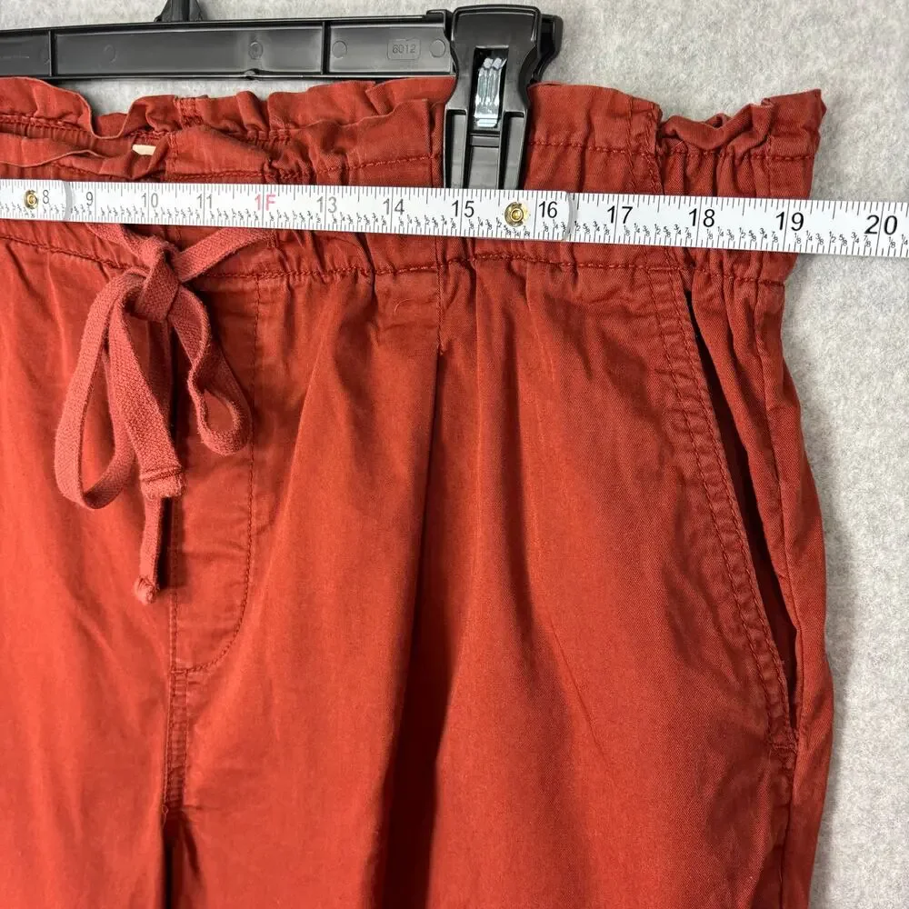 Loft Crop Pleated Paperbag Pants XL Burgundy 100% Cotton Resort Cruise ‎ Pockets